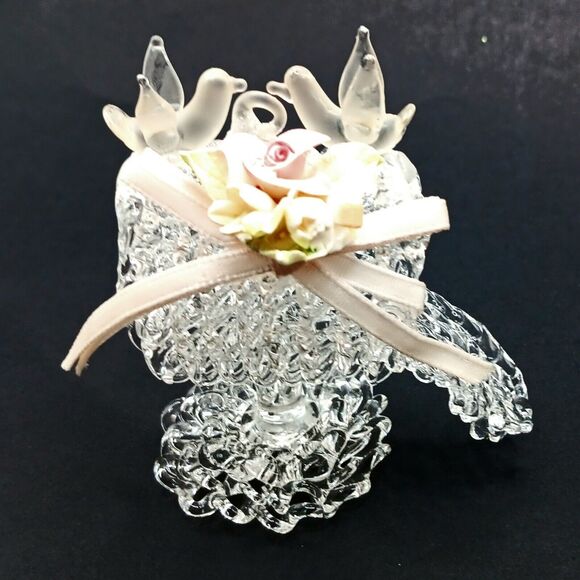 Glass Birds On Spun Glass Mailbox Adorned With Flowers Miniature 2" Tall - Picture 6 of 7